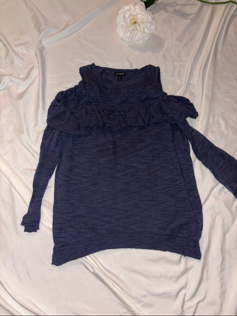Express Navy Blue Ruffle Cold-Shoulder Tank Top